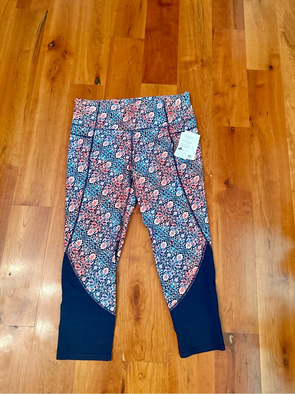 Athleta Navy and Pink Floral Capri Leggings - Womens